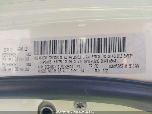 RAM 1500 Laramie 2016 1C6RR7NT1GS272944 Image 8