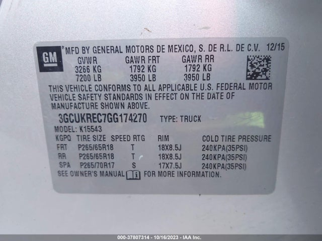Chevrolet Silverado 1500 1lt 2016 3GCUKREC7GG174270 Image 9