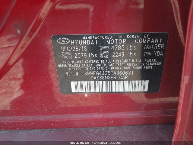 Hyundai AZERA 2014 KMHFG4JG5EA360631 Image 9