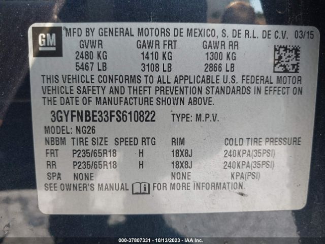 3GYFNBE33FS610822 Cadillac Srx Luxury Collection