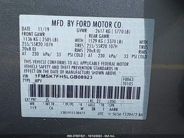 1FMSK7FH5LGB08923 Ford Explorer Limited