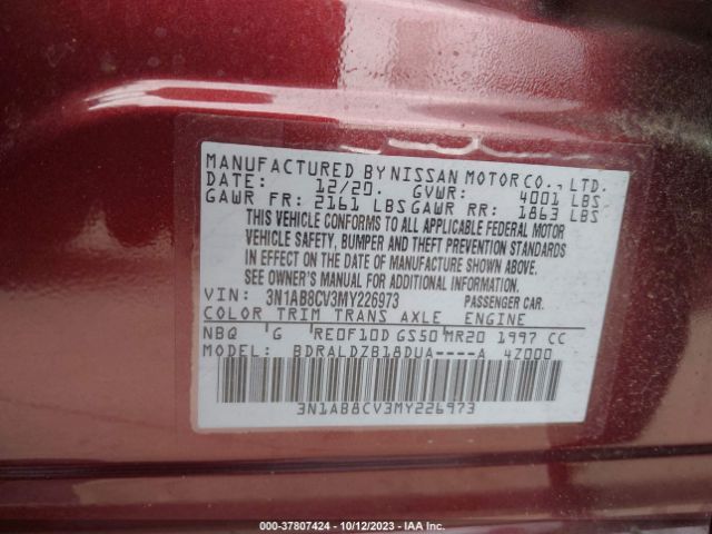 3N1AB8CV3MY226973 Nissan SENTRA SV