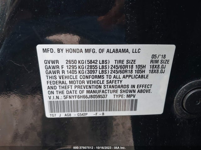 Honda Pilot Ex-l 2018 5FNYF6H66JB059537 Image 9