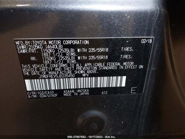 Toyota Rav4 Limited/platinum 2018 JTMDFREV5JD235450 Image 9