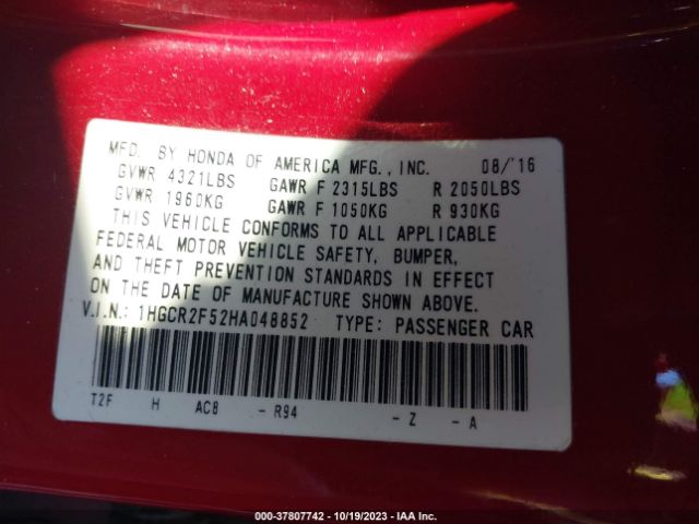 1HGCR2F52HA048852 Honda Accord Sedan Sport