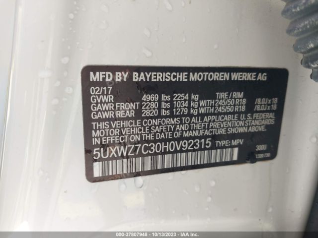 5UXWZ7C30H0V92315 BMW X3 Sdrive28i