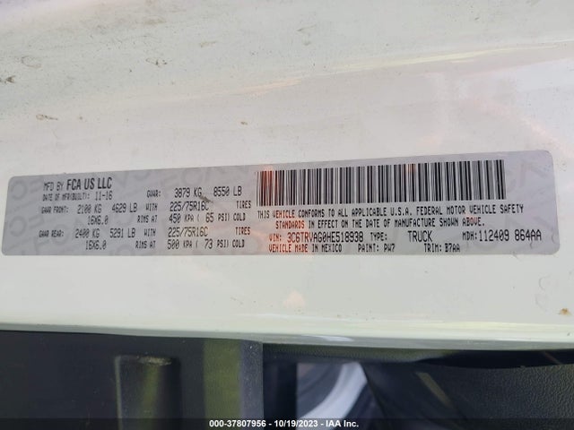 3C6TRVAG0HE518938 RAM Promaster Cargo Van