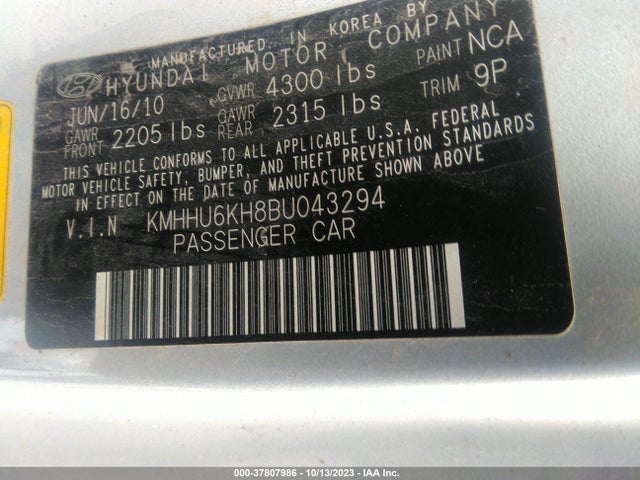 2011 HYUNDAI GENESIS 3.8 GRAND TOURING VIN: KMHHU6KH8BU043294