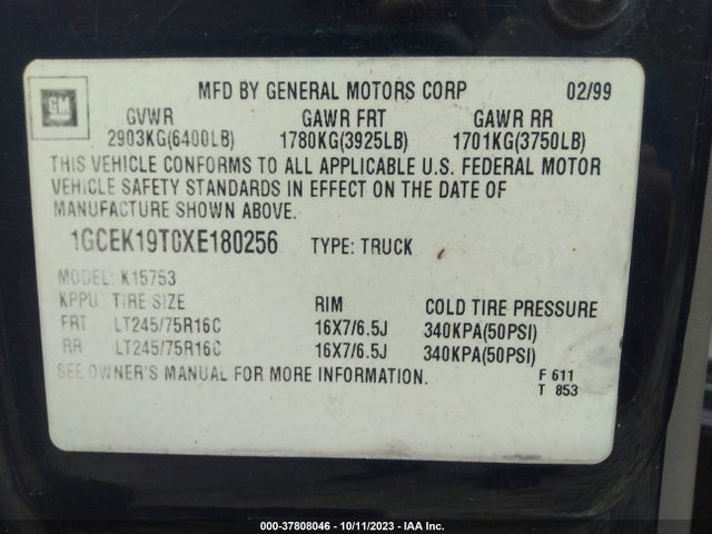 1999 CHEVROLET SILVERADO 1500 1GCEK19T0XE180256 Photo 8