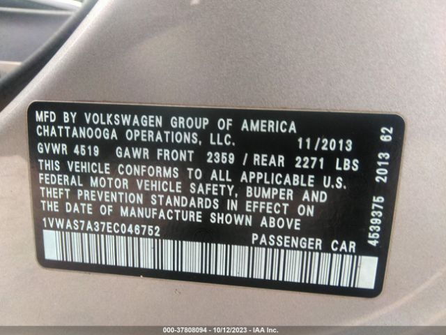 1VWAS7A37EC046752 Volkswagen Passat 1.8t Wolfsburg Edition
