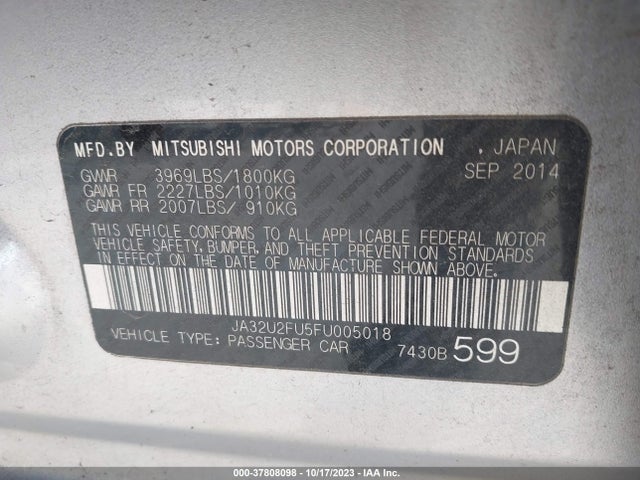 Mitsubishi LANCER ES 2015 JA32U2FU5FU005018 Image 9