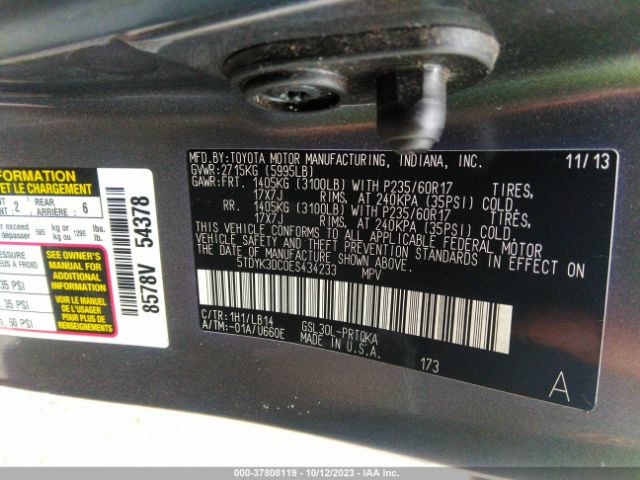 5TDYK3DC0ES434233 Toyota SIENNA XLE