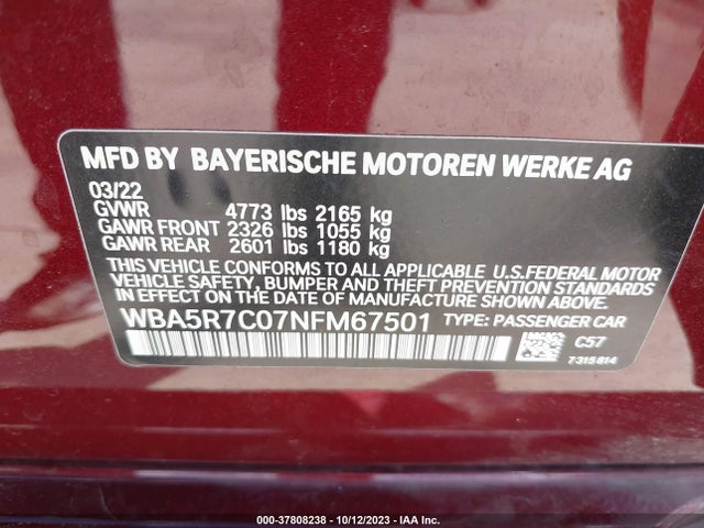 BMW 330i Xdrive 2022 WBA5R7C07NFM67501 Image 9