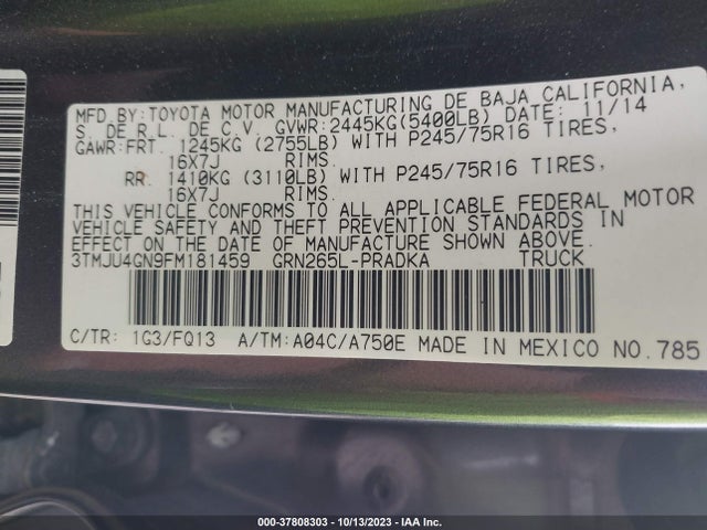 Toyota Tacoma Prerunner 2015 3TMJU4GN9FM181459 Image 9