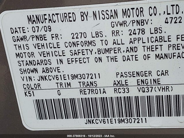 2009 INFINITI G37 SEDAN JNKCV61E19M307211 Photo 8