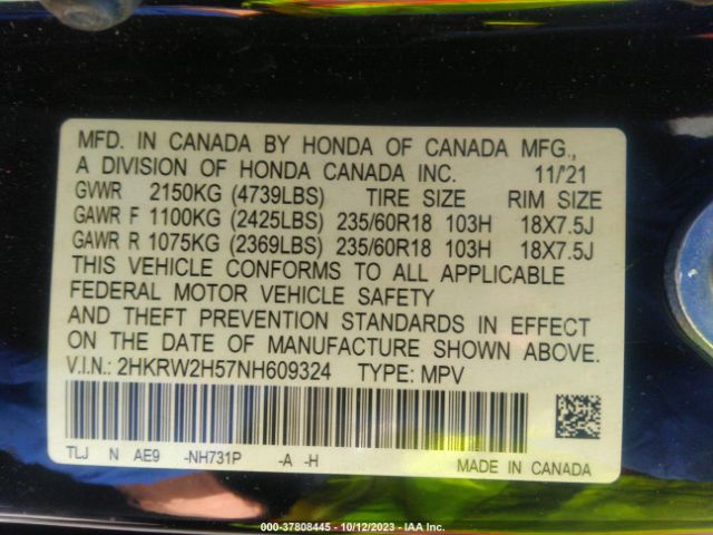 2HKRW2H57NH609324 Honda CR-V EX