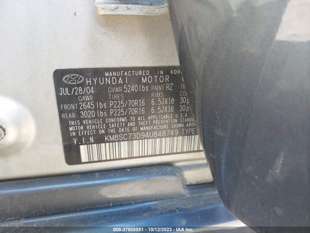 2004 HYUNDAI SANTA FE KM8SC73D94U848749 Photo 8