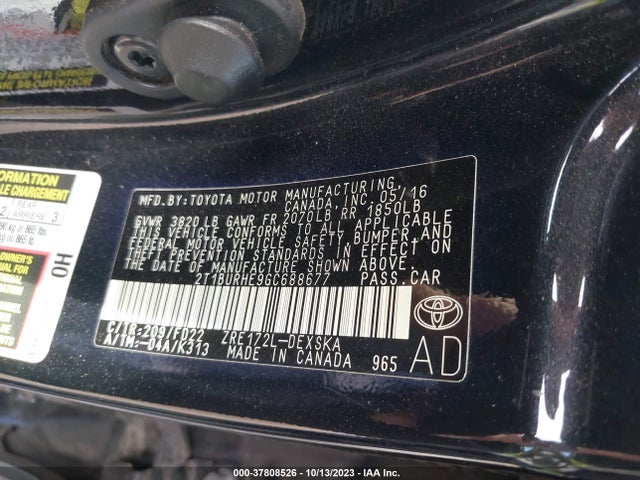 2016 TOYOTA COROLLA L/LE/S/S PLUS/LE PLUS VIN: 2T1BURHE9GC688677