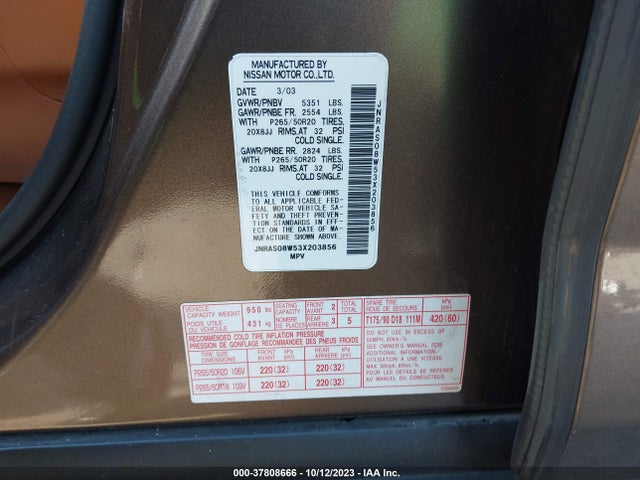 2003 INFINITI FX35 W/OPTIONS VIN: JNRAS08W53X203856