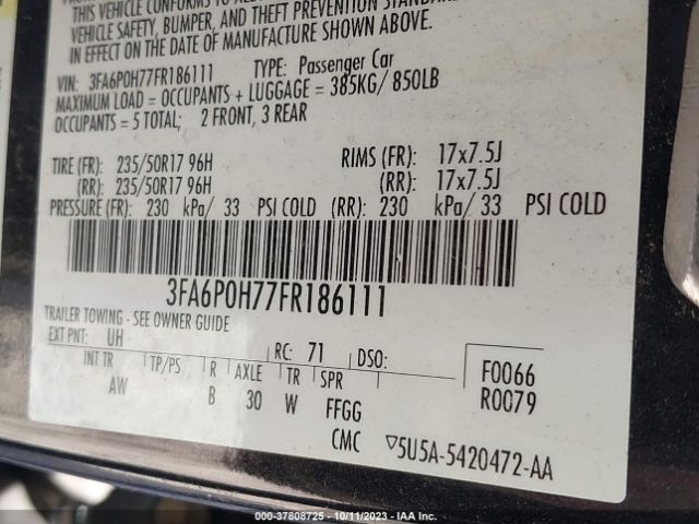 3FA6P0H77FR186111 Ford FUSION SE
