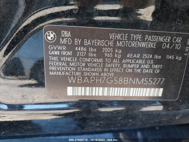2011 BMW 3 SERIES 328I VIN: WBAPH7G58BNM55277
