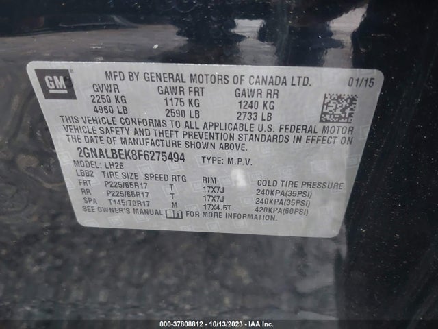 Chevrolet EQUINOX 1LT 2015 2GNALBEK8F6275494 Image 9