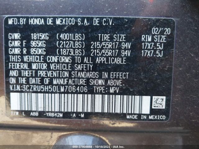 3CZRU5H50LM706406 Honda Hr-v 2wd Ex