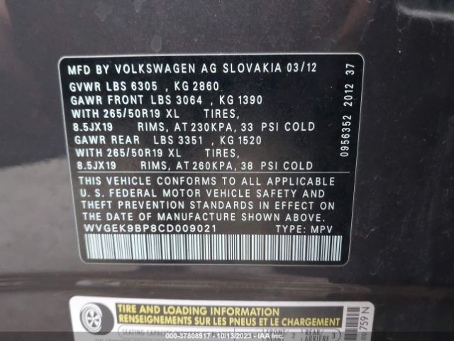 2012 VOLKSWAGEN TOUAREG WVGEK9BP8CD009021 Photo 8