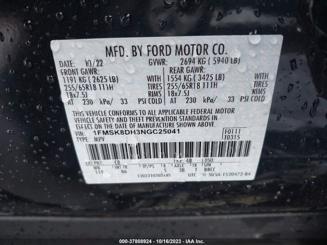 Ford EXPLORER XLT 2022 1FMSK8DH3NGC25041 Image 9