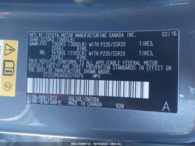 2T2ZZMCA6GC014876 Lexus RX 350