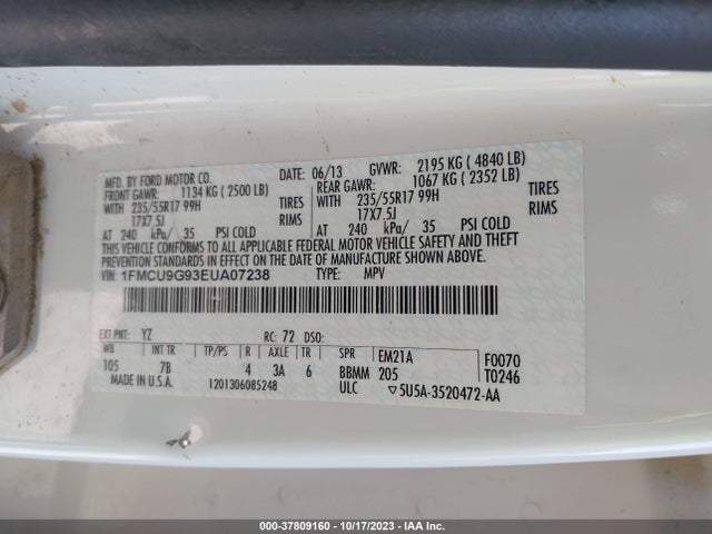 Ford ESCAPE SE 2014 1FMCU9G93EUA07238 Image 9
