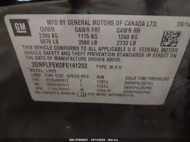 Chevrolet EQUINOX LT 2015 2GNFLFEK5F6141202 Image 9