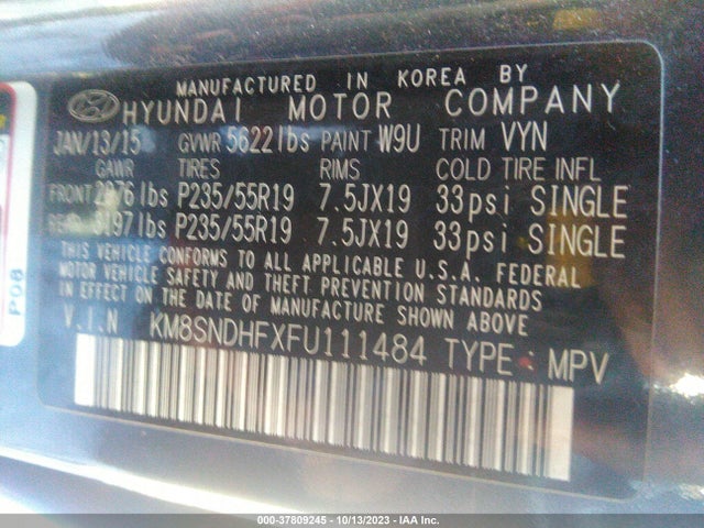 Hyundai Santa Fe Gls 2015 KM8SNDHFXFU111484 Image 9