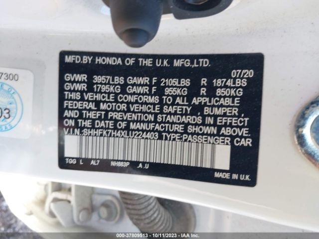 SHHFK7H4XLU224403 Honda Civic Hatchback Sport