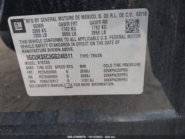 Chevrolet Silverado 1500 1lz 2016 3GCUKSEC3GG246511 Image 9