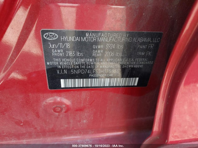 2018 HYUNDAI ELANTRA SE VIN: 5NPD74LF5JH375858
