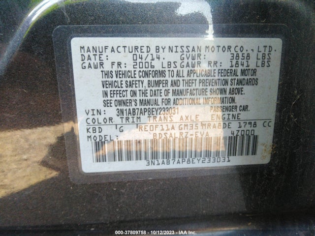 2014 NISSAN SENTRA SR VIN: 3N1AB7AP8EY233031