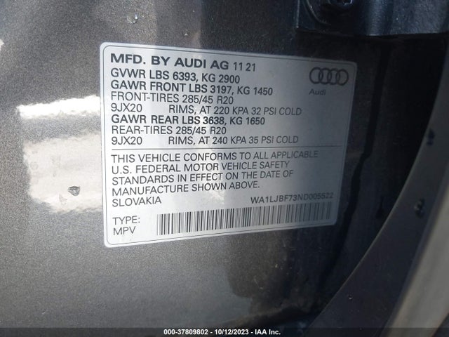 WA1LJBF73ND005522 Audi Q7 Premium Plus 45 Tfsi Quattro Tiptronic