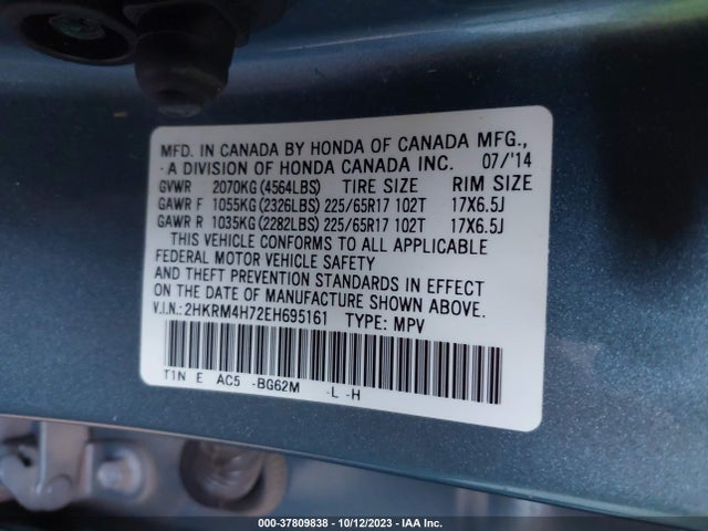 Honda Cr-v Ex-l 2014 2HKRM4H72EH695161 Image 9