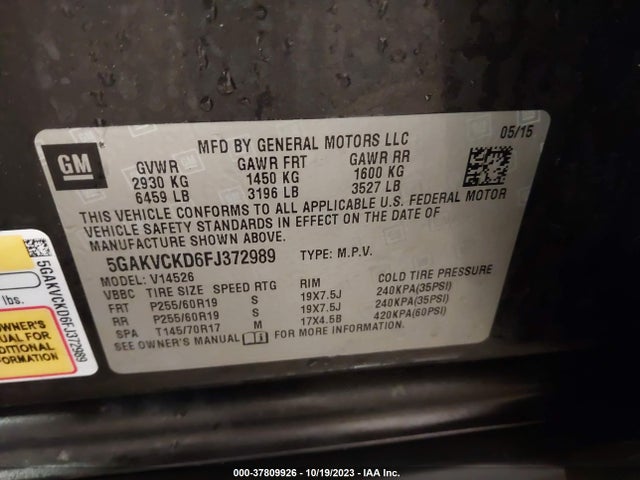 2015 BUICK ENCLAVE PREMIUM VIN: 5GAKVCKD6FJ372989