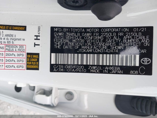 Toyota Prius Le 2021 JTDKAMFU2M3142474 Image 9