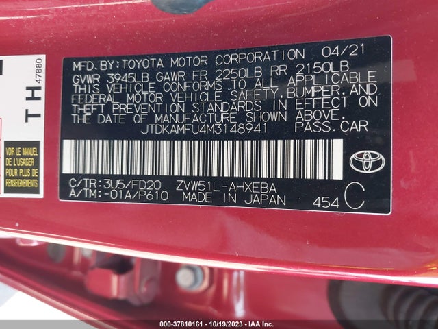 Toyota Prius L 2021 JTDKAMFU4M3148941 Image 9