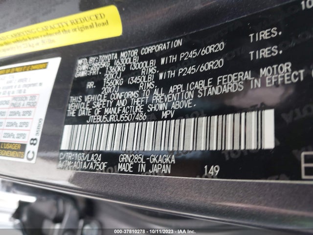 Toyota 4RUNNER SR5 2018 JTEBU5JR0J5507486 Image 9