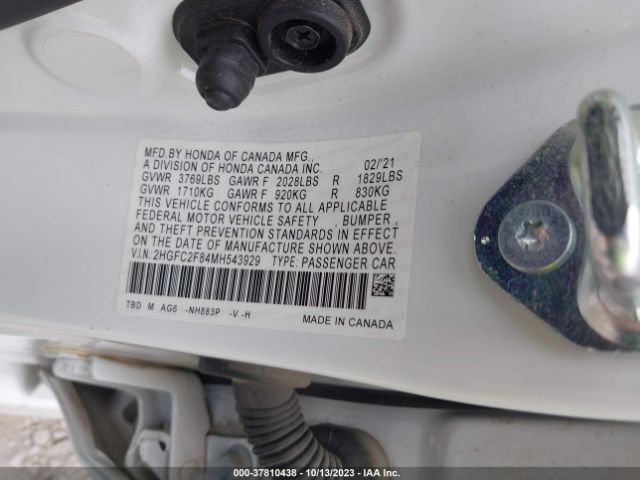 2HGFC2F84MH543929 Honda Civic Sedan Sport
