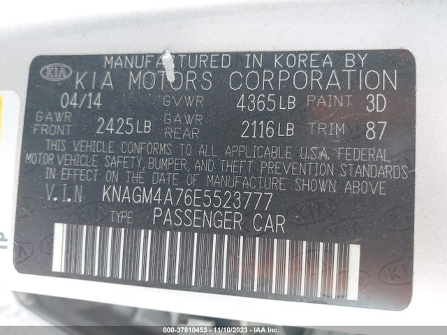 KIA Optima Lx 2014 KNAGM4A76E5523777 Image 9