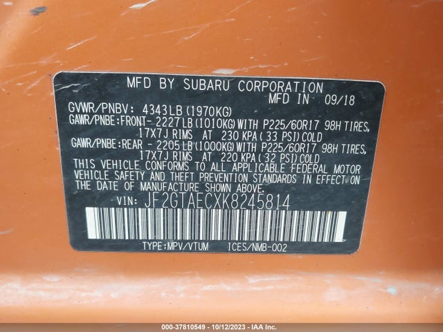 Subaru Crosstrek Premium 2019 JF2GTAECXK8245814 Image 9