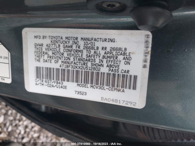 2002 TOYOTA CAMRY XLE/SE/LE VIN: 4T1BF32KX2U512802