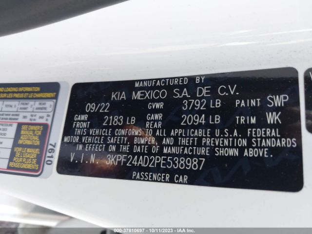3KPF24AD2PE538987 KIA Forte Lxs