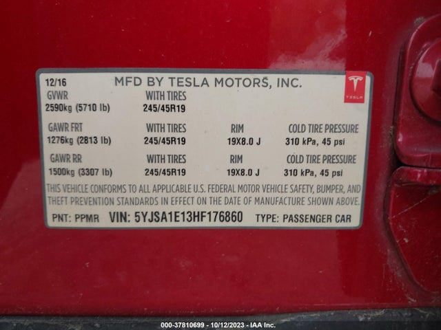 Tesla Model S 60/75 2017 5YJSA1E13HF176860 Image 9