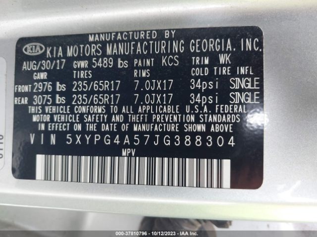 5XYPG4A57JG388304 KIA Sorento Lx V6